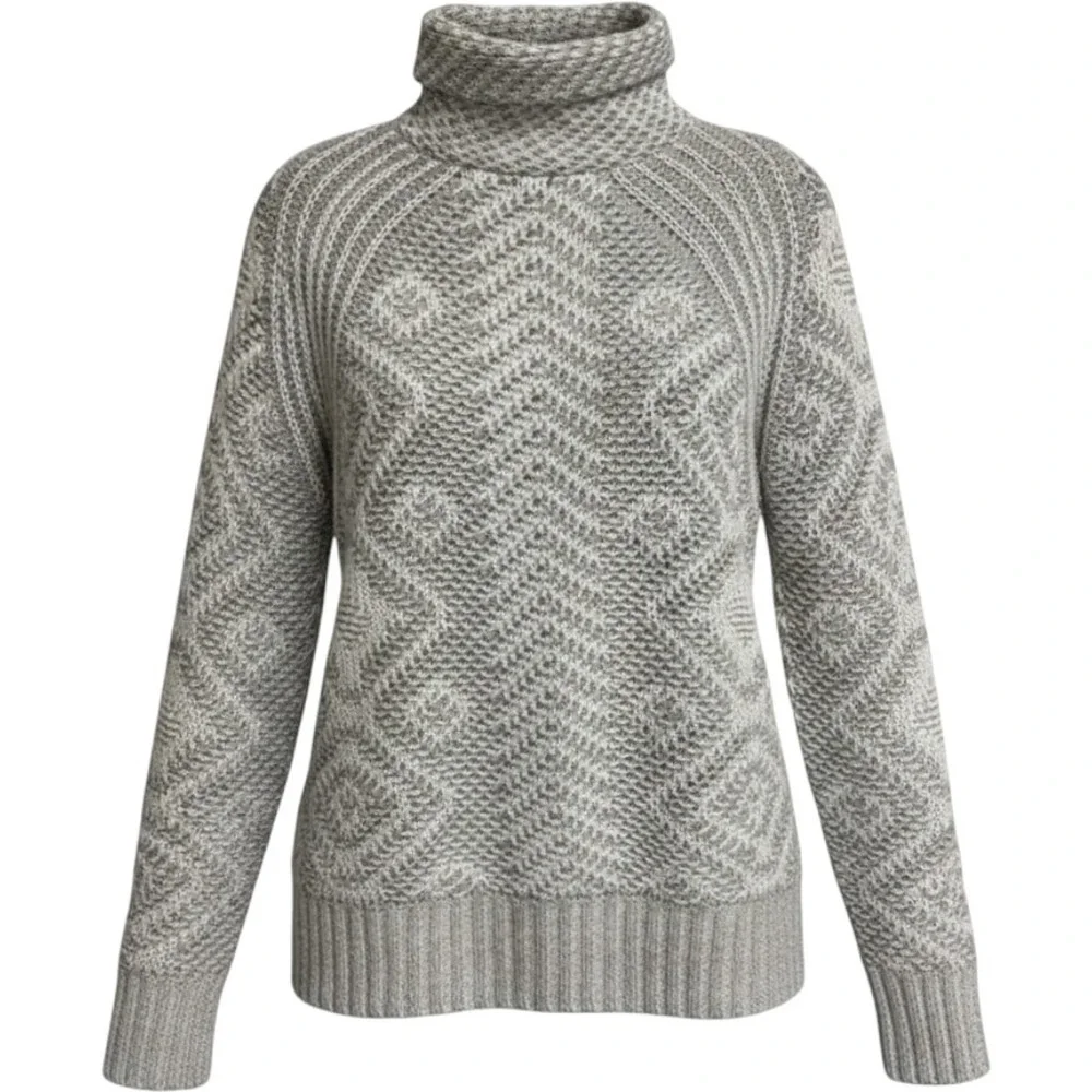 RD‎ Style Grey White Chunky Knit Turtleneck Sweater Geometric Pullover Small